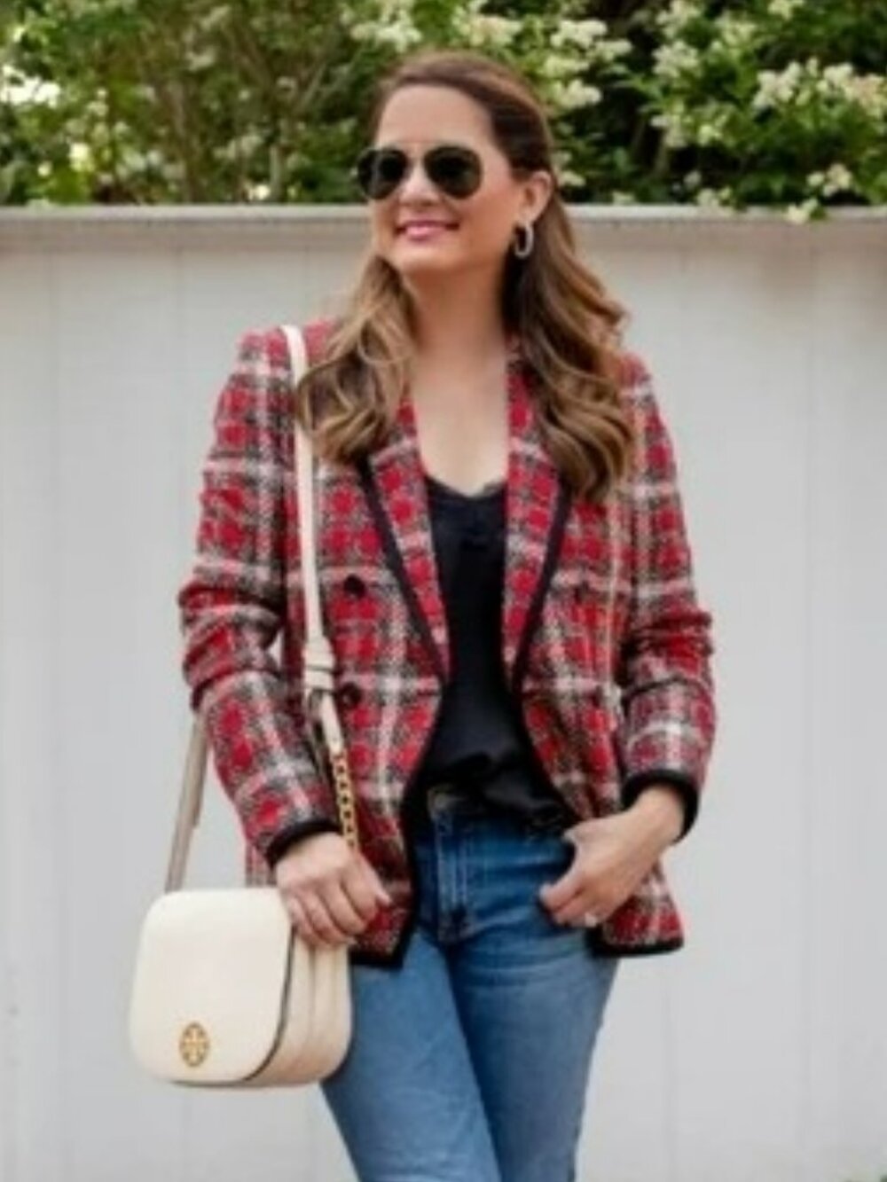 Veronica Beard Harriet Red Black Tweed Double Breasted Dickey Blazer Jacket 4